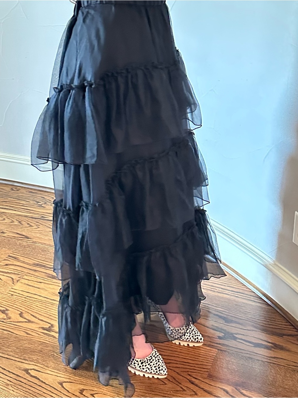 P.A.R.O.S.H. Black Silk Tiered Ruffle High and Low Maxi Skirt Women's Size  XL🌸 - Picture 5 of 13